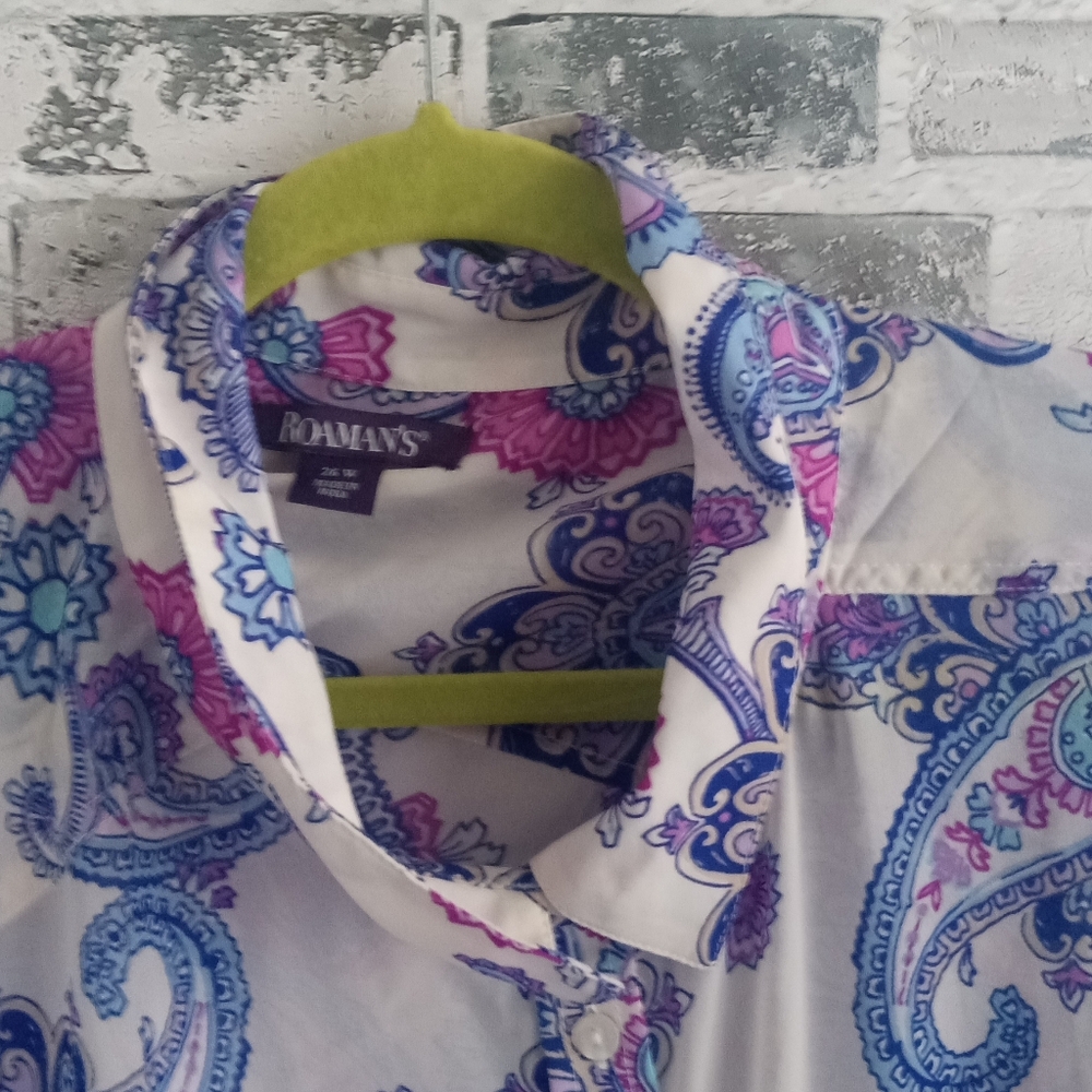 Roaman's Blue and Pink Paisley Shirt - Picture 3 of 8